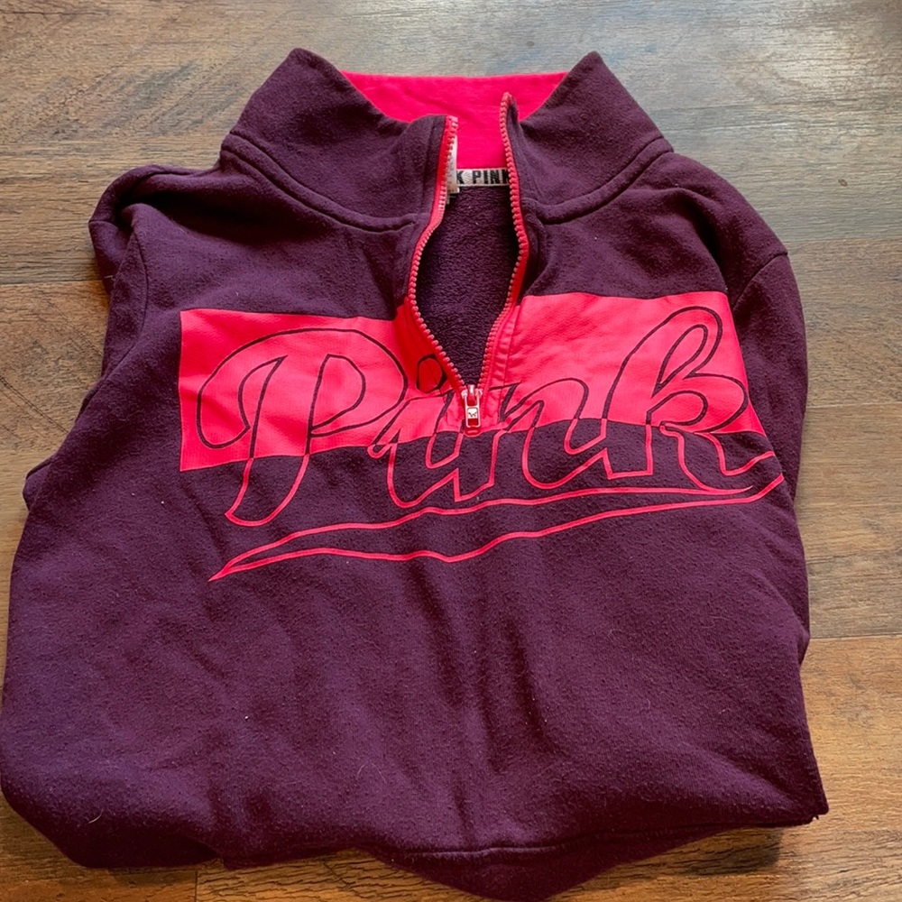 VS pink crew zip sweatshirt